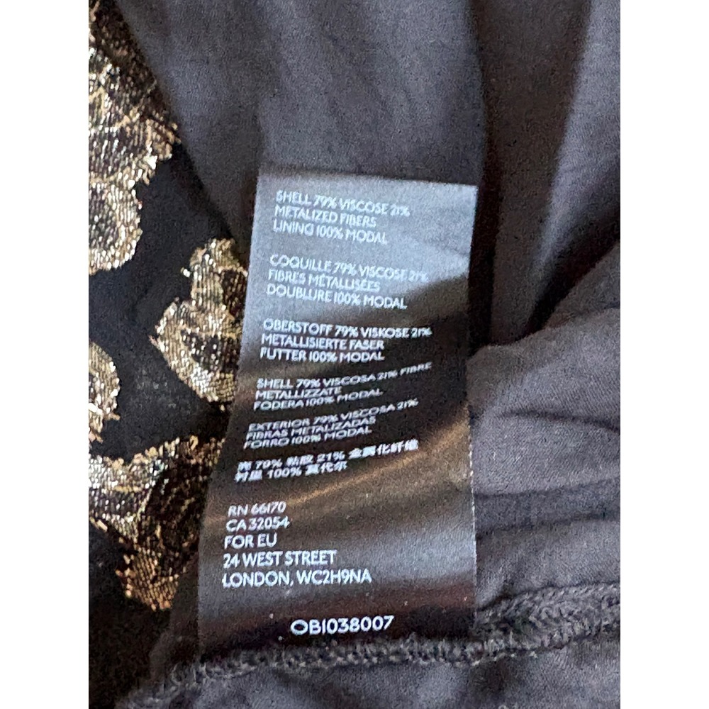 NWT Anthropologie Metallic Floral Mini Dress Black Gold XS Long Sleeve V-Neck - Picture 10 of 10